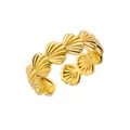 Elegante anello aperto in acciaio inossidabile dorato con design a conchiglia vintage - Anello aperto conchiglia ondulato (JZ5708G)
