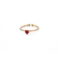 Detailed close-up of 18K gold plated ring featuring a vibrant red heart-shaped gemstone - July Heart Style (5759689592598) / Gold