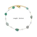 Detail view of gold stainless steel anklet with green stones and length label - Green Natural Stone Transparent Faceted Bead Style (G609364G-1)