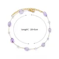 Detailed view of natural purple stone and pearl anklet with 20+5cm length specs - Purple Translucent Ore Style (G609364G-3)