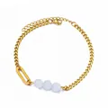 Close-up of gold stainless steel anklet with blue beads and lobster clasp detail - Cat Eye Stone Long Oval Ring Style (G609370)