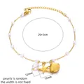 Detail of 18K gold plated anklet with natural pearls, starfish and shell charms close-up - Artificial Pearl Starfish Shell Style (G614460)