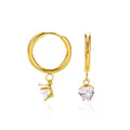 18K vergulde oorringen met roze hartvormige zirkonia hangers voor dames - Rhinestone Hoepel Stijl (G234444G-1) / 18K goud / Transparant