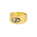 Vista macro dell'anello occhio del male placcato oro con zirconi colorati e fascia aperta - Stile Malocchio con Pave Largo e Colorato (G122643G-2) / Oro
