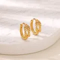 Elegant gold braided rope hoop earrings for women with minimalist interwoven metal design - Woven Texture Style (G3105746) / Outer Diameter 14mm / Gold