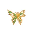 Elegante anillo mariposa dorado con alas de esmalte verde degradado en fondo blanco - Dorado / Estilo de Mariposa Hueca de Esmalte Verde (JZ7454G)