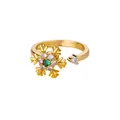 Detail of 18K gold spinning snowflake ring with green gemstone and white zircons - Snowflake Style (JZ8052G)