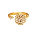 Close-up of 18K gold plated spinning flower ring with shimmering paved zircons - Pave Flower Style (JZ8121G)