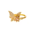 Detalle de anillo giratorio de mariposa dorada con alas de circonita brillante - Dorado / Estilo Mariposa Estética Pave Completo de Diamantes de Imitación (JZ8160G)