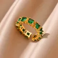 Luxurious 18K gold plated open ring with square green zircons on champagne silk - Square Green Zirconia Eternity Style (G4096069G-2)