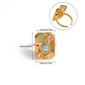 Detailed view of rectangular vintage gold ring with green zircon and weave texture - Five Cat Eye Stone Rectangle Style (G7167963)