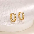 Chic golden wheat-patterned twisted hoop earrings with a metallic spiral texture - Twisted Rope Style (G3105777) / Outer Diameter 14mm / Gold