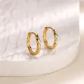Golden wheat pattern woven hoop earrings with textured diamond-cut finish for women - Rhombic Texture Style (G3105800) / Outer Diameter 14mm / Gold
