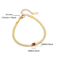 Detail view of 18K gold plated flat snake chain bracelet with 6mm heart gemstone and size marks - Red Heart (1) / 16+3cm