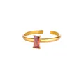 Close-up of gold-plated adjustable ring featuring a rectangular red zircon stone - Adjustable Open / January