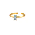 Detail of gold birthstone ring with rectangular light blue zircon and adjustable band - Adjustable Open / March