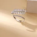 Detailed macro view of adjustable silver ring with wheat ear shaped cubic zirconia inlay - Adjustable Open / Silver Wheat Ear Shape Marquis Zircon Style (P4127597)