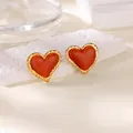 Vintage hartvormige oorbellen van goudkleurig staal met kattenoogsteen voor dames mode - Vintage Golvend Hart Stijl / 18K goud / Rood