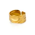 Adjustable gold open ring with irregular wave texture in a polished finish - JZ6096G Wave Pleat / Gold