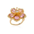 Detalle del anillo de flor de oro 18K con pétalos rosas y circonitas micropavé - Estilo de Pétalo en Forma de Pera Rosa (G124469G-1)