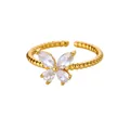 Anillo abierto mariposa dorado elegante con banda trenzada y piedras de circón - Dorado / Estilo de Banda Espiral de Mariposa de Strass Marquesa (JZ7695G)