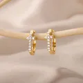 Golden hoop earrings with sparkling zircon cross pendants on a silk background - Micro-inlaid Cross Pendant Style (E2300G-1) / 18K Gold / Gold