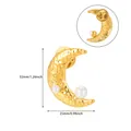 Detailed view of 32mm vintage golden moon brooch with pearls and hammered metal texture - Moon Shape (G221284)
