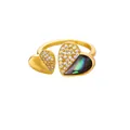 Adjustable gold ring featuring dual hearts with pavé zircons and black mother of pearl - Adjustable Open Size / Double Heart Black Shell Gold Style (G6087455G-2-t)