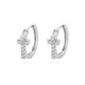 Minimalist silver hoop earrings with a cross pendant and sparkling zircon accents - Micro-inlaid Cross Pendant Style (E2300P-1) / 18K Gold / Silver