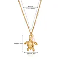 Golden turtle pendant necklace with pearl detail and dimension labels on white background - Gold Turtle Faux Pearl (N07454)