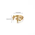 Gold open ring with geometric thorn texture and clear zircons, size 17mm by 12mm - Gold Thorn Zirconia Style (G7198129)