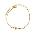 Gold-plated titanium steel bracelet with purple birthstone and flower pendant - February / 16+3