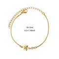 Titanium steel box chain bracelet with blue birthstone and flower charm in gold finish - March / 16+3