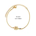 Bracelet gourmette en acier titane doré avec pendentif tournesol et pierre de naissance bleue - Septembre / 16+3