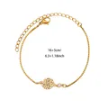 Bracelet chaîne en acier titane doré avec pendentif fleur de soleil et pierre rose - Octobre / 16+3