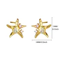 Golden starfish stud earrings with colorful zircon stones and 13mm size dimension - Colorful Zirconia Sea Star Stud - Copper Base (E4220G(Copper))