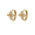 Golden clover earrings featuring sparkling round zircons with beaded petal edges - Cross Floral Micro-pave Zirconia Style (G123125G-7) / 18K Gold / Gold