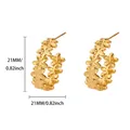 Golden C-shaped flower hoop earrings in stainless steel with a 21mm diameter size - Gold 1-Flower Earrings