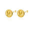 Retro 18K gold-plated stainless steel coin stud earrings with embossed portrait - Gold Coin Portrait Stud Earrings (4512)