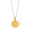 Retro 18K gold-plated stainless steel bracelet with a vintage coin portrait pendant - 1973 Portrait Coin (N05562G) / Gold