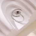 Bague ouverte luxueuse en argent avec design soleil lune et cristaux étincelants - Ouvert Réglable / Étoile Lune Argentée avec Pierre Noire (P8361911)