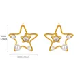 Gold-plated star earrings with pearls and crystals, size 20mm diameter pair - Hollow Star With Triple Pearls Stud Style (E6049G)