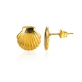 Eleganti orecchini a lobo a conchiglia placcati in oro 18 carati per le donne - Orecchini conchiglia con strisce radiali (E4759G)