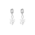 Macro detail of silver Ankh cross and Eye of Horus charms on stainless steel hoop earrings - Eye of Horus Earrings (P126280) / Silver