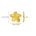 Macro detail of gold flower earrings with radial textured petals and dimensions - Gold Flower Studs