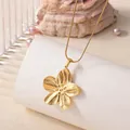 Elegant 18K gold plated titanium steel flower pendant necklace with fine snake chain - Gold Flower Pendant Necklace (G8047441) / 40+5cm / Gold