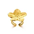 Close-up of golden flower ring with textured five-petal design and adjustable band - Gold 5-Petal Open Flower Ring(ring-6745)
