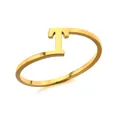 Minimalistische goudvergulde roestvrijstalen ring met een gepolijst letter T ontwerp - Letter T Stijl
