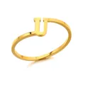 Minimalistische vergulde roestvrijstalen open ring met een gepolijst letter U-ontwerp - Letter U Stijl