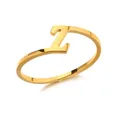 Minimalistische goudkleurige roestvrijstalen open ring met gepolijste letter Z - Letter Z Stijl